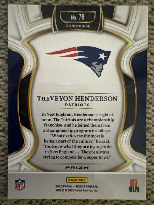 2025 Panini Select Treveyon Henderson Rookie Prizm Concourse #78 Patriots NFL