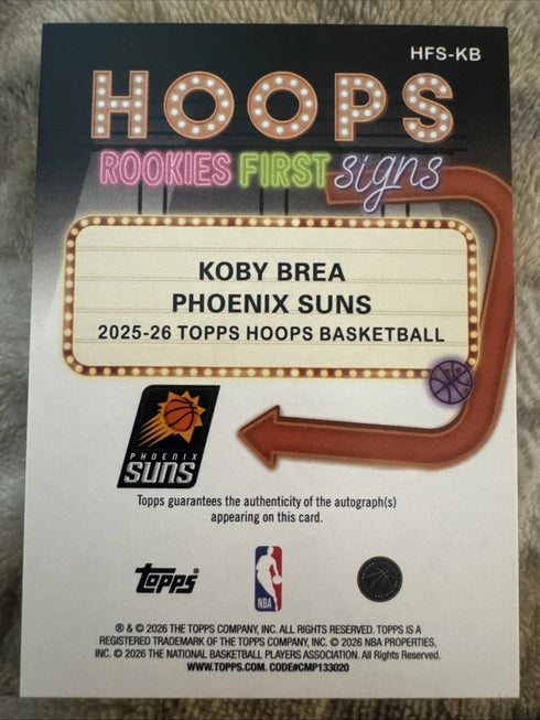 2025-26 Topps Koby Brea Phoenix Suns Hoops Rookies First Signs Auto RC HFS-KB