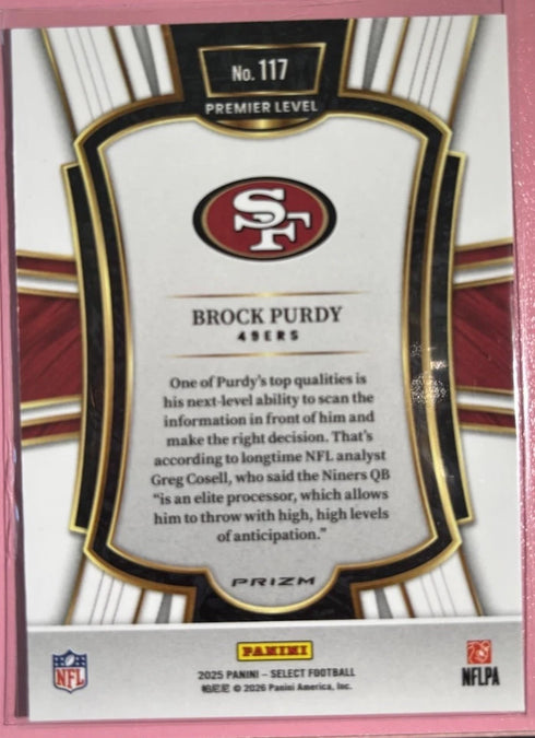 Brock Purdy 2025 Panini Select Silver Prizm Premier Level 49'ers