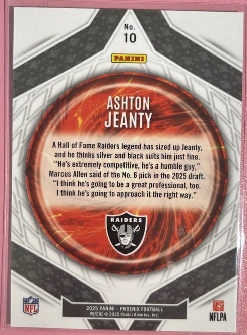 Panini 2025 Phoenix Football Ashton Jeanty #10 Raiders Paragon RC Insert