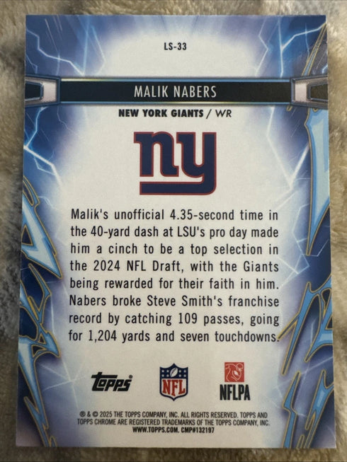 Brand New Topps Chrome Cosmic 2025 Malik Nabers Giants Light Speed Insert #LS-33