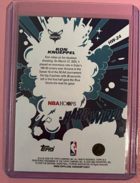 Topps NBA Hoops Hard Wired Kon Knueppel Rookie Charlotte Hornets #HW-24