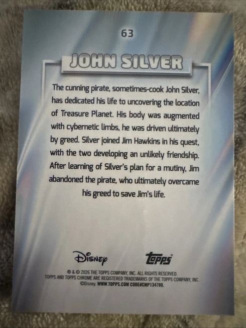 Topps Chrome Disney 100 2023 #63 John Silver Treasure Planet Refractor