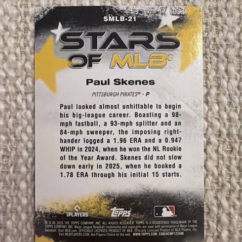 Topps 2025 Series 1 Paul Skenes Pittsburgh Pirates Stars of MLB Insert #SMLB-27