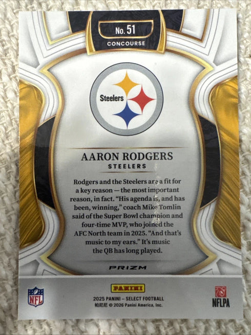2025 Panini Select #51 Aaron Rodgers Steelers Black/Orange Shock Prizm