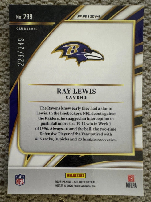 2025 Panini Select Ray Lewis Tri-Color Prizm /249 #299