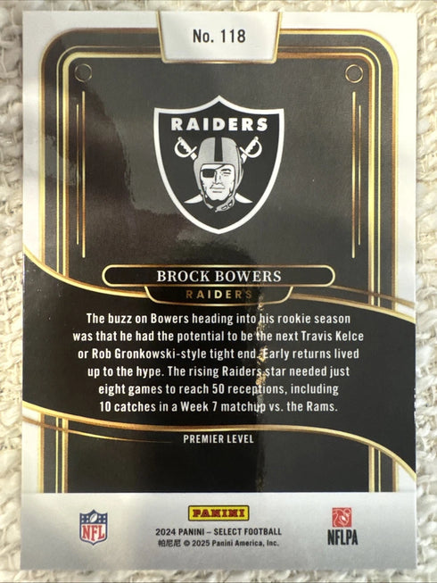 Brock Bowers RC Raiders 2024 Select Premier #118 (RC)
