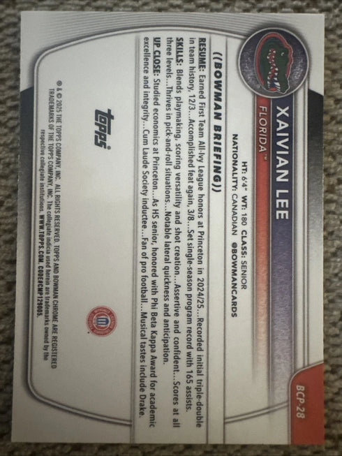 Topps 2025-26 Bowman Chrome Prospects Xaivian Lee #BCP-28 Mojo Refractor