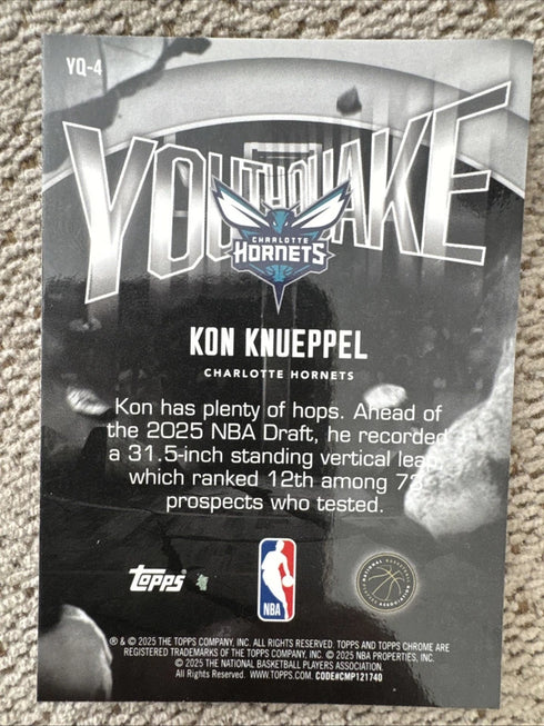 Kon Knueppel 2025-26 Topps Chrome Youthquake RC Rookie Hornets YQ-4
