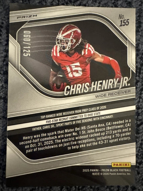2025 Panini Prizm Black - Prospects Chris Henry Jr. #155 Blue Ice Prizm /125...