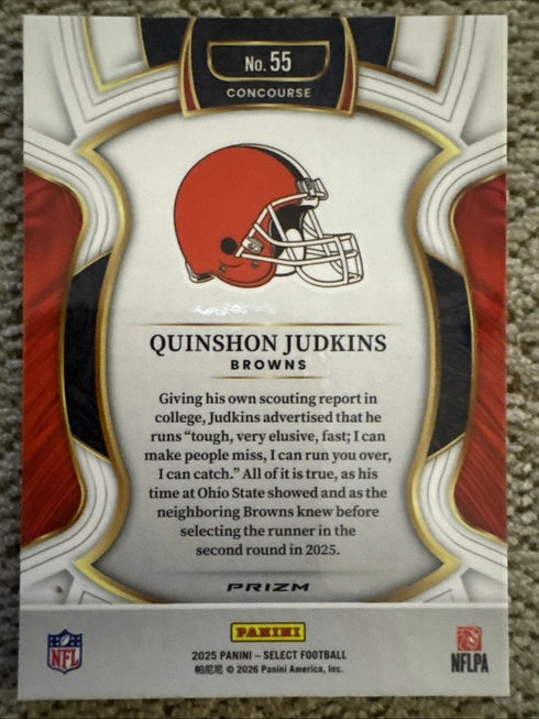 2025 Panini Select Quinshon Judkins Rookie #55 Browns Base NFL Card