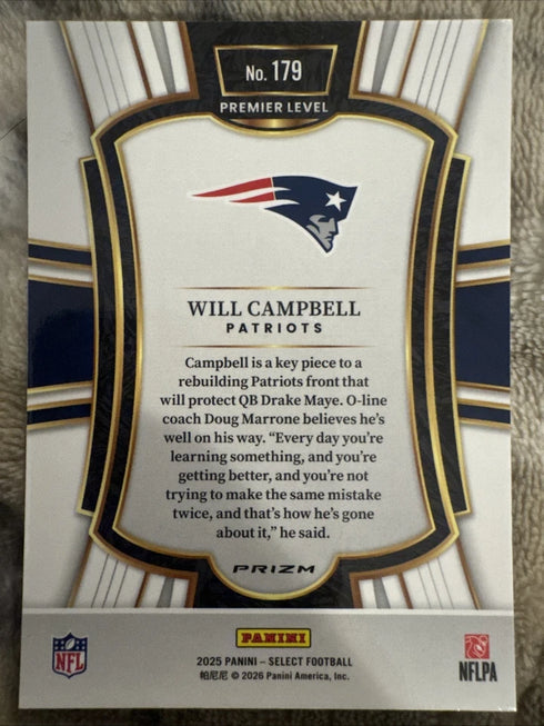 2025 Panini Select - Premier Level Will Campbell #179 Pink Shock Prizm (RC)