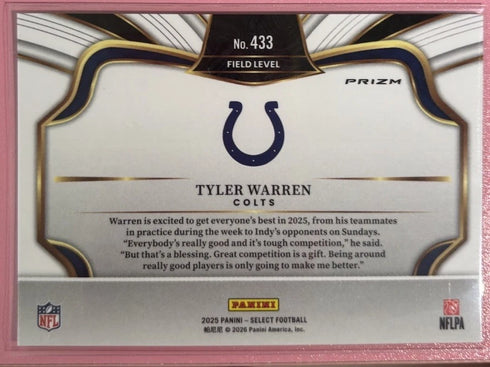 Tyler Warren 2025 Panini Select #433 Silver Prizm Field Level Rookie RC