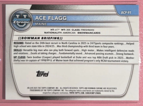 2025 Topps Bowman Chrome U Ace Flagg BCP-91 Maine 1st Bowman Basketball Card