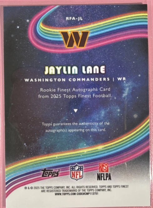 Topps Finest Football Rookie Finest Autographs Refractor Jaylin Lane RFA-JL 2025