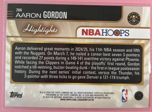 Topps NBA Hoops 2025-26 Aaron Gordon Highlights Holo #266 Denver Nuggets