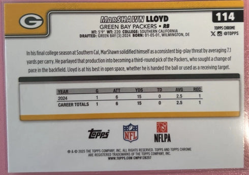 2025 Topps Chrome Hot Pink X-Fractor Marshawn Lloyd packers