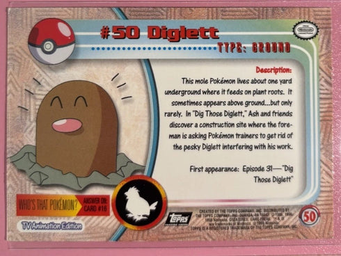 1999 Topps Pokemon TV Animation DIGLETT #50 Texture Holo Silver Foil Black Logo