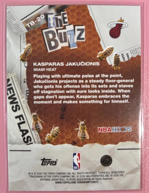 Topps NBA Hoops The Buzz Kasparas Jakucionis TB-20 Miami Heat Rookie Insert 2026