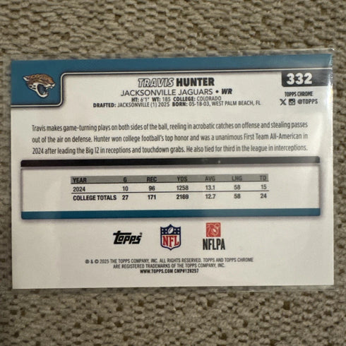 2025 Topps Chrome Travis Hunter Rookie #332