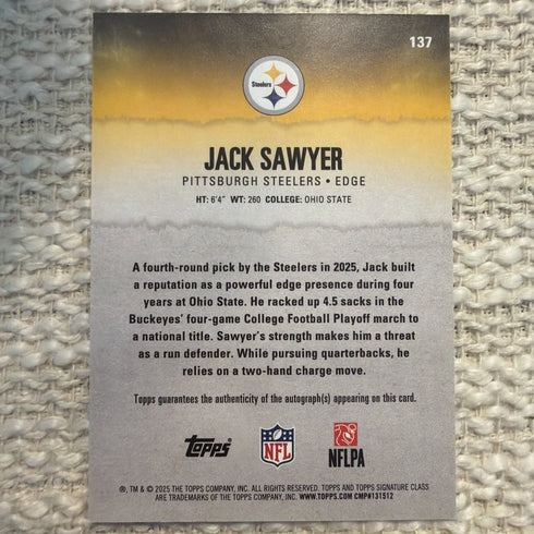 Topps 2025 Signature Class Jack Sawyer Steelers Rookie Auto