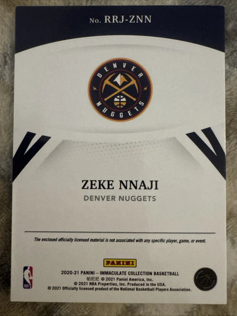 2020-21 Panini Immaculate Collection - Remarkable Rookie Jerseys Zeke Nnaji