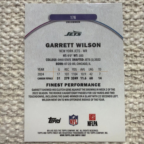 Topps Finest 2025 Garrett Wilson Purple #176 /200 New York Jets NFL Football