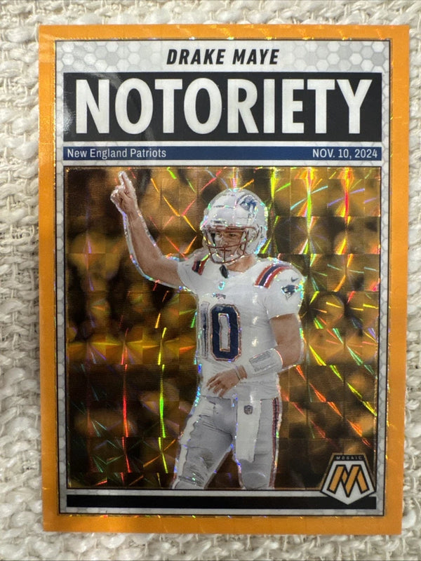2025 Panini Mosaic - Notoriety Drake Maye #3 Orange Fluorescent Mosaic Prizm