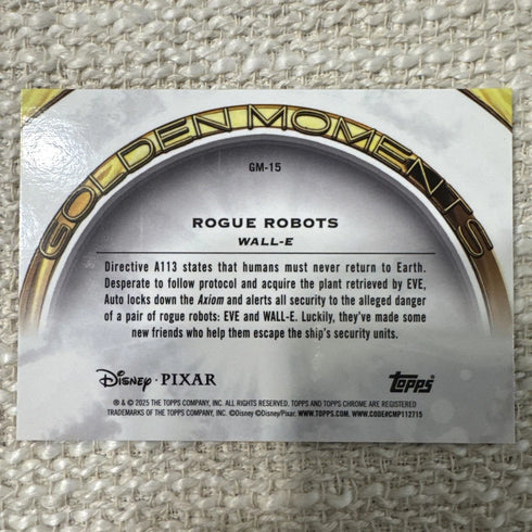 WALL-E 2025 Topps Chrome Disney Pixar Golden Moments #15 ~ GOLD REFRACTOR