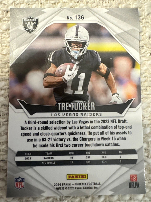 2024 Panini Phoenix Tre Tucker Las Vegas Raiders #136 Silver Lazer