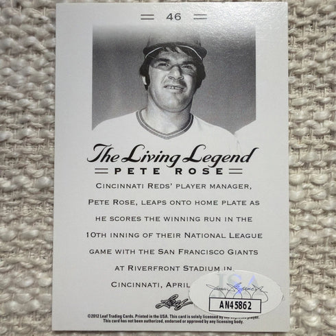 Pete Rose Signed Autograph 2012 Leaf The Living Legend #46 Trading Card w/ JSA