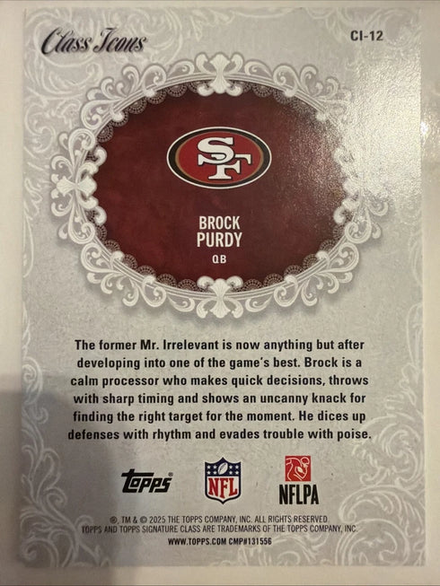 2025 Topps Signature Class Brock Purdy Class Icons #CI-12 San Francisco 49ers