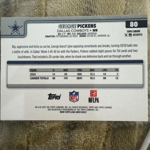 2025 Topps Chrome George Pickens Pulsar Refractor - Dallas Cowboys