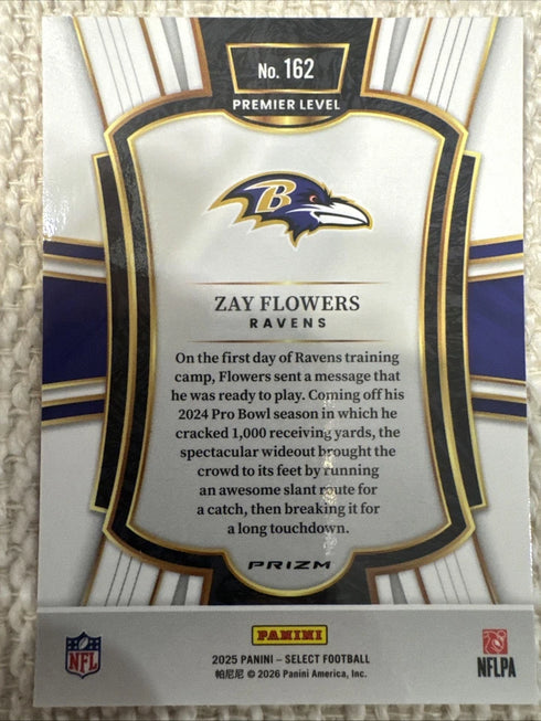 2025 Panini Select Zay Flowers Premier Level Pink Shock Prizm #162 Ravens