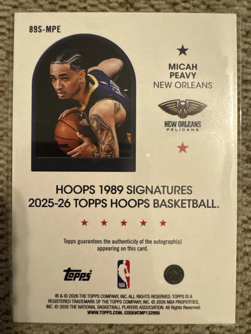Topps Hoops Micah Peavy Rookie Autograph Hoops 1989 Signatures #89S-MPE