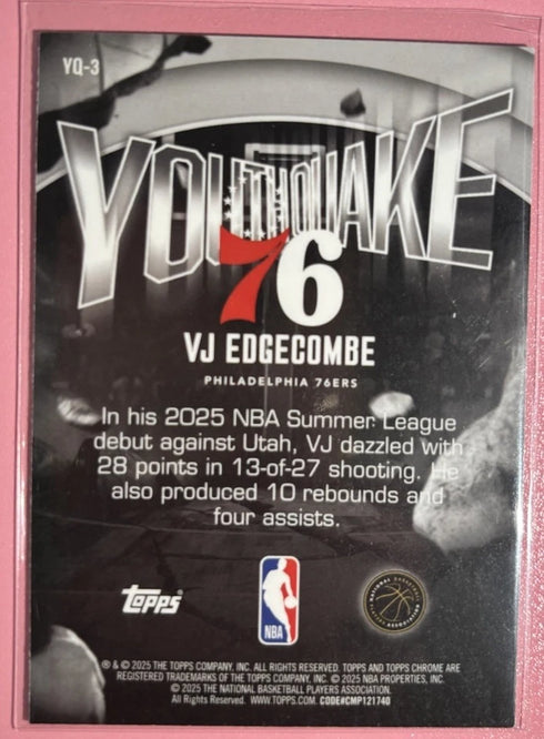 Topps Chrome Youthquake 2025-26 VJ Edgecombe Philadelphia 76ers Rookie YQ-3