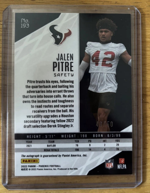 2022 Panini Phoenix Jalen Pitre Auto #193 Rookie Houston Texans /50