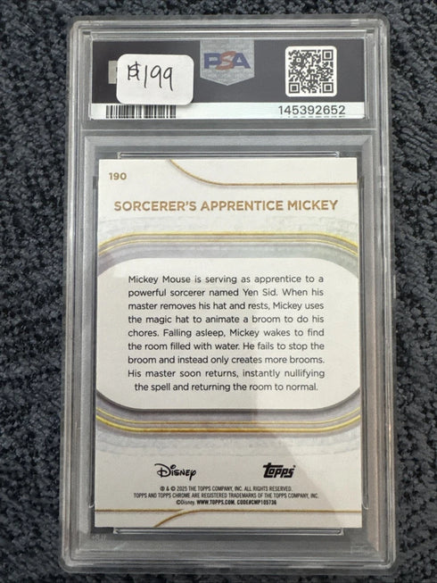 2025 TOPPS CHROME DISNEY #190 SORCERER'S APPRENTICE MICKEY Refractor PSA 10