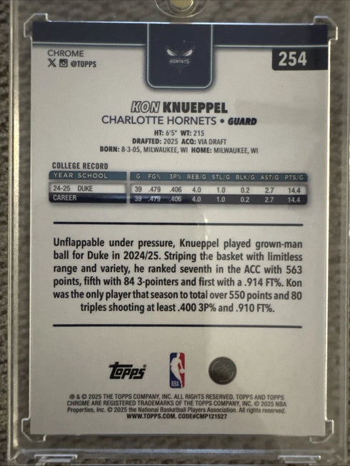 2025-26 Topps Chrome - Kon Knueppel #254 Yellow Basketball Refractor /275 (RC)