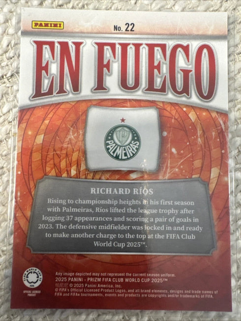 2025 Panini Prizm FIFA Richard Rios RC En Fuego #22 Palmeiras Rookie
