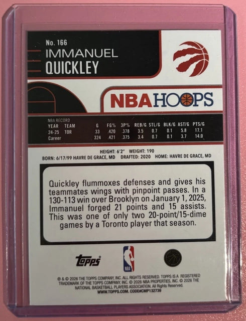 Topps 2026 NBA Hoops Immanuel Quickley #166 Green Hoops Parallel Raptors NBA