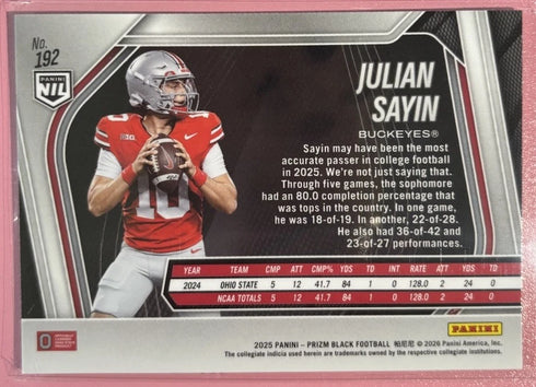 Julian Sayin 2025 Prizm Black Base NIL #192 - OSU