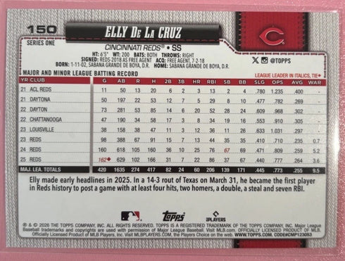 Topps 2026 Series 1 Elly De La Cruz #150 Cincinnati Reds Foil Parallel
