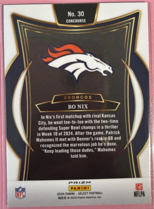 2024 Panini Select Bo Nix Concourse RC Prizm Shock #30 Broncos