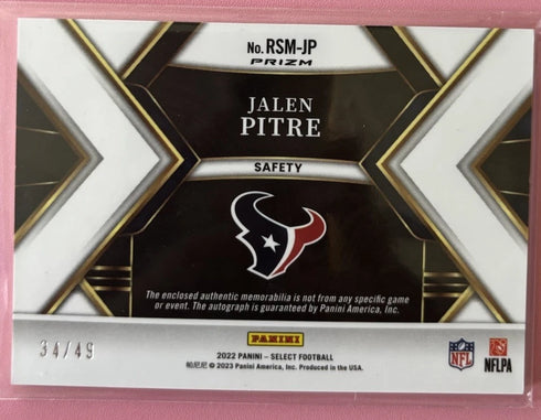 2022 Panini Select Jalen Pitre RPA! π₯ /49 Rookie Patch Purple Auto