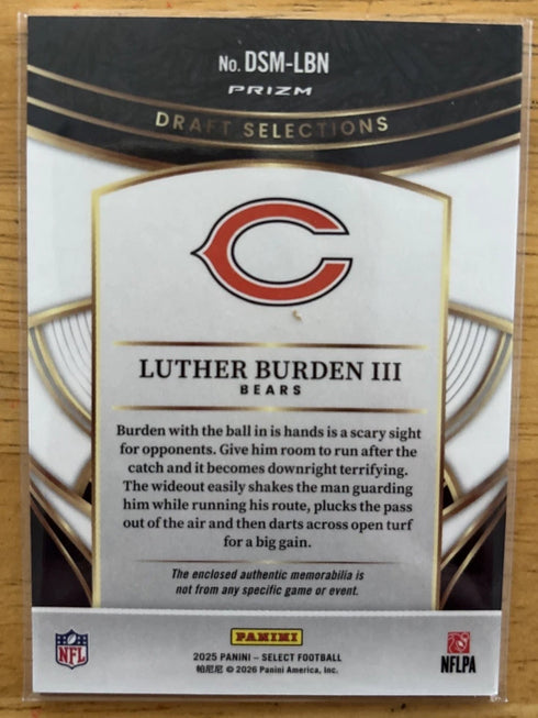 Panini Select 2025 Luther Burden Rookie Patch Blue Prizm