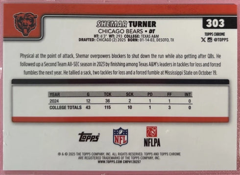 2025 Topps Chrome Shemar Turner #303 Gold Ice Refractor /50 (RC) - Bears