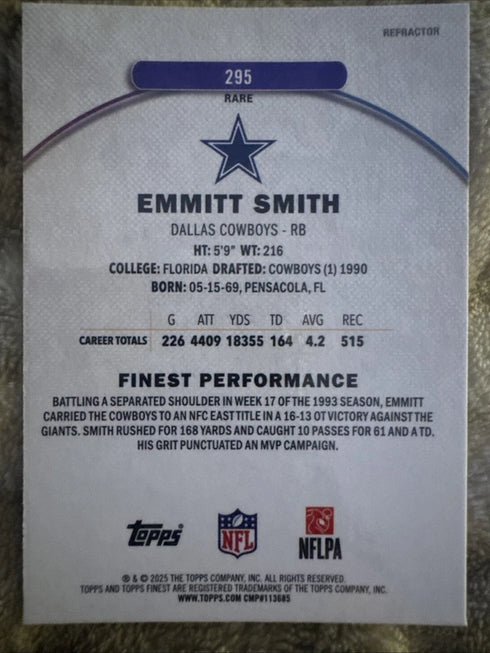 Topps Finest 2025 Emmitt Smith Dallas Cowboys #295 Rare