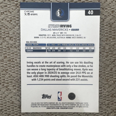 2025-26 Topps Chrome Kyrie Irving Basketball Border Refractor SP #40 Mavericks