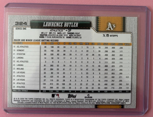 Topps 2026 Series 1 Lawrence Butler #324 Athletics Baseball Card Green Parallel